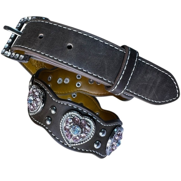 Nocona Glam Western Belt with Rhinestone Buckle and Heart Conchos size 24 - Picture 2 of 7